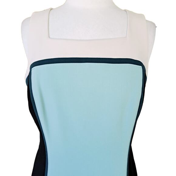 WHITE HOUSE BLACK MARKET Colorblock Sleeveless Sheath Dress Size Aqua Black - Picture 5 of 8